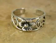 DETAILED PLUMERIA sterling silver ADJUSTABLE TOE RING style# tr06