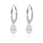 925 Sterling Silver 4x6mm Clear Teardrop CZ Cubic Zirconia Sleeper Hoop Earrings