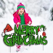 Grinch Christmas Decorations -Grinch Christmas Yard Signs with Stakes Extra Large for Christmas Outdoor Decorations - Xmas Outdoor Yard Sign Lawn Decor (31INCHS)