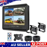 9" QUAD MONITOR SCREEN REAR VIEW BACKUP 2x CCD CAMERA FOR BUS TRUCK RV TRAILER