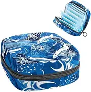 Period Bag,Sanitary Napkin Storage Bag,Abstract Waves and Ocean Whale,Tampon Holder for Purse