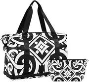 Flat Geometric Pattern Vortex Black Large Gym Bag Gym Bag with Adjustable Strap for Yoga Large Capacity, Flat Geometric Pattern Vortex Black, 1 size