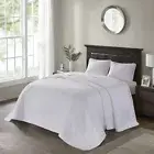 BEAUTIFUL XXXL VINTAGE MODERN WHITE TEXTURED STITCHING SOFT QUILT BEDSPREAD SET