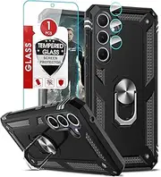 [LeYi] for Samsung Galaxy A35-5G Phone Case: with Glass Screen Protector and Camera Lens Protector, Military-Grade Heavy Duty Android Cell Case Cover with Magnetic Ring Stand for Samsung A 35 5G, Black