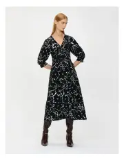 [Veronika Maine] Monochrome Blooms Midi Dress in Black/White