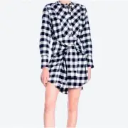 NEW Derek Lam 10 Crosby Black White Bluffalo Check Plaid Waist Tie Dress Size 4