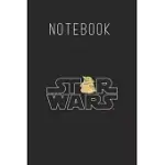 NOTEBOOK: STAR WARS LOGO AND THE CHILD FROM THE MANDALORIAN SIZE BLANK PAGES LINED JOURNAL NOTEBOOK WITH BLACK COVER SIZE 6IN X
