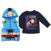 Thomas & Friends Train Boy Hooded Puffer Vest Jacket Long Sleeve Top Set 24M 2T