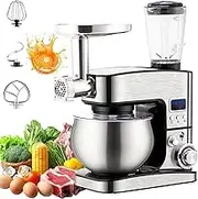 Electric Stand Mixer, 1500W Multifunctional Food Mixer,3 Types of Mixers, 6 Speed Control,Meat Grinder with Electronic Display, Blender,Mixing Bowl, Dough Hook, Juice Blender, Whisk, Beater