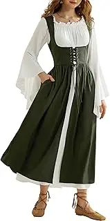 [SCARLET DARKNESS] Women Renaissance Dress Peasant Medieval Dress Long Sleeve Maxi Dress