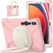 For Samsung Galaxy Tab S9 FE Plus/S9 Plus Case for Kids 2023,With 360 Kickstand Shoulder Strap Pencil Holder,Also For Tab S8/7 Plus/S7 FE (Galaxy Tab S9 FE Plus/S9 Plus/S8 Plus/S7 Plus/S7 FE, Pink)