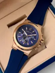 Michael Kors Dylan 45mm Chronograph Navy Blue Dial Mens Watch MK8295 Gold Tone