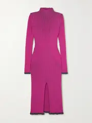 [AZ FACTORY] AZ FACTORY - + Ester Manas Two-tone Ribbed-knit Turtleneck Midi Dress - Pink - small small Pink