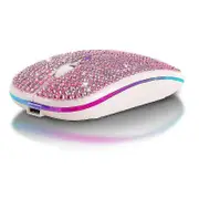 Rhinestone Crystal Rechargeable Wireless Dual Mode 2in1 Bluetooth-compatible 5.0 + 2.4ghz 1600dpi Led Mouse Optical Mice For Notebook Computer Pc L...