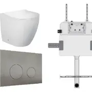 ZUMI Venus Rimless Floor Pan with ROUND Marble Grey Porcelain Flush Plate & R&T Cistern WELS 4 Star 4.5L/Full