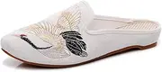 GHAKKE Women's Chinese Style Retro Floral Embroidery Slippers Fashion Pointed-Toe Comfort Mule Shoes Slip-On Casual Flat Shoes Traditional Antique Style Shoes(C,4.5)
