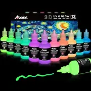 Glow in the Dark Paint, UV & Neon Glow Non Toxic for DIY Projects 12 Colors 30ml