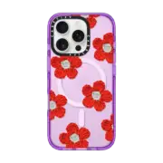 iPhone 16 Pro Impact Case MagSafe Compatible Crochet Flowers - Red