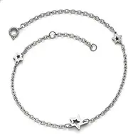[JewelryWeb] Stainless Steel Spring-Ring Polished Stars With 1inch Extension Anklet 9mm Wide - 23 Centimeters