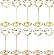10 Pcs Heart Shaped Table Number Stand and Place Card Holder - Mini Wire Picture Photo Clips for Centerpieces, Wedding Party, Memo, Menu Stands (Gold + Rose Gold)