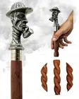 Aluminium Sherlock Head Handle Wooden Walking Stick 3-Fold Cane gift handmade