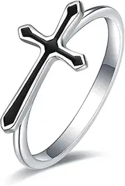 [Bolelis] 925-Sterling-Silver Cross Ring for Women - Christian Inspirational Jewelry, an Encouraging Statement Thumb Ring and Ideal Confirmation Gifts for Teen Girl Sea Blue