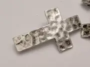 Hammered Cross Bead, Antique Silver, 37x22x1.5mm, Hole 2mm Tibetan Style Qty 2