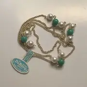 Faux Pearl Chain NECKLACE Gold Tn PLASTIC Green White NWT Vintage Du Barry JAPAN