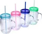 Plastic Mason Jars with Handles, Lids and Straw | 20 Oz Double Insulated Tumbler