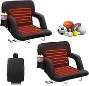 VEVOR Double Heated Stadium Seat with Back Support, 3 Level Heating Wide Bleacher Seat, Folding Portable Padded Reclining Chair with Hook Pocket Cupholder, Ideal for Sport Event Beach Concert (2 Set)