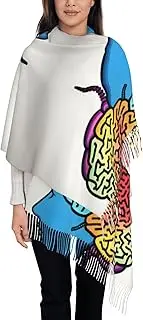 [HJLUUFT] Left and Right Brain print Pashmina Shawl Wraps Scarf for Women Winter Winter Scarf for Women Wedding Scarf, Black