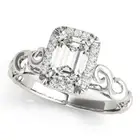 Forever Brilliant Emerald Cut Moissanite in a Filigree Square Halo Diamond Ring