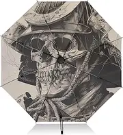 [PDZRMY] Samurai Skeleton Warrior UV Protection Travel Umbrella Compact for Rain and Sun - Auto Open and Close UPF 50+ Windproof Portable 46” Sun Umbrella for Women and Men
