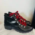 SCHUTZ Patent Leather Hiking Boots Booties, Red Laces/Black, Size 6.5, NWOT