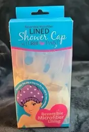 Turbie Twist Reversible Microfiber Lined Shower Cap White With Blue Polka Dots