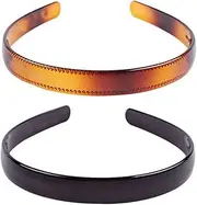Set of 2 Simple Fashion Plastic Headband Fine Tooth Hairband Headwear Hair Hoop Hair Acessories for Women's Lady Girls (Black +Brown)
