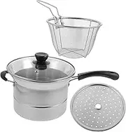 PRETYZOOM 1Set Stainless Steel Deep Frying Pot with Lid and Basket Versatile Cooking Pot for Chips Pasta and Soups for Easy Handling and Quick Cooking
