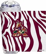 Rico Industries NHL Hockey Buffalo Sabres Zebra Stripes 24oz Acrylic Glitter Tumbler with Hinged Lid, Officially Licensed Double Wall Tumbler with Straw