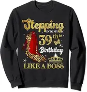 [X.Style] Stepping Into My 39th Birthday Boss Mom Leopard High Heels Sweatshirt ds1900 Sweater (2XL) Black