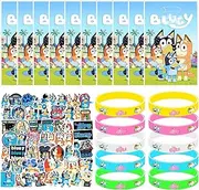 Bl-uey Party Favours Set, 70 Pieces Children's Blue-y Sticker Set, Colourful Blue-y Silicone Bracelets, Bl-uey Sticker Set, Bl-uey Sticker Children for Teenagers, Laptop, Suitcase, Scrapbook, Party