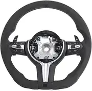 Full Suede Leather Flat Bottom Black Top Strip Leather Steering Wheel ，Compatible With BMW F30 F31 F32 F33 F34 F35 F36 F44 F82(M3)