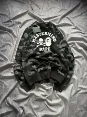 NWT Bape A Bathing Ape X Mastermind Japan Black Camp Sweatshirt Size XL