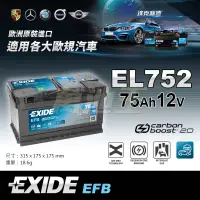 在飛比找蝦皮購物優惠-【萬池王】EXIDE 美國埃克賽德-EFB-EL752  汽