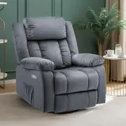 Advwin Recliner Chair Velvet Electric Heat Massage Chair Lounge Armchair Rotatable Flannel Grey