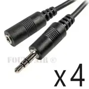 4 Pack Lot - 25ft 3.5mm Stereo Audio Extension Cable Male to Female M/F MP3 1/8"