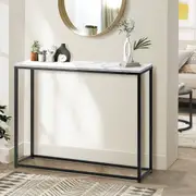 Oikiture Console Table Marble-look Iron Hallway Desk Entry Display Black&White