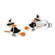 Solid 925 Sterling Silver Halloween Witch Push Back Earring Children Girls