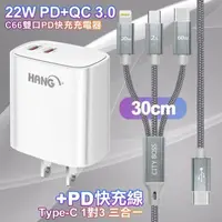 在飛比找PChome24h購物優惠-HANG C66白 22W 雙Type-C輸出充電器 +Ty