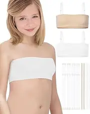 [iMucci] Girls Bandeau Bra Seamless Clear Strap Bra Training Bras for Girls Tube Top Bra with Adjustable Clear Straps 7-16Y