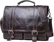 CataPurus Top Grain Leather 14.2" Laptop Briefcase Crossbody Handbag, Vintage Design & Multi Pockets, Fits to MacBook Pro/Air 14"/13.3"/13.6" 2021 2022 M1 Pro/M1 Max & A4/A5 Paper, Coffee 14.2 Inch